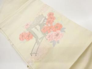 御所車に椿・桜模様織出し名古屋帯